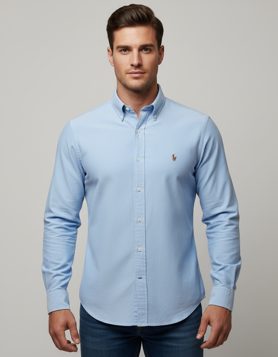Camisa de botones Polo Ralph Lauren 🏇🏼 Oxford en color celeste Talla L Entalle Clásico