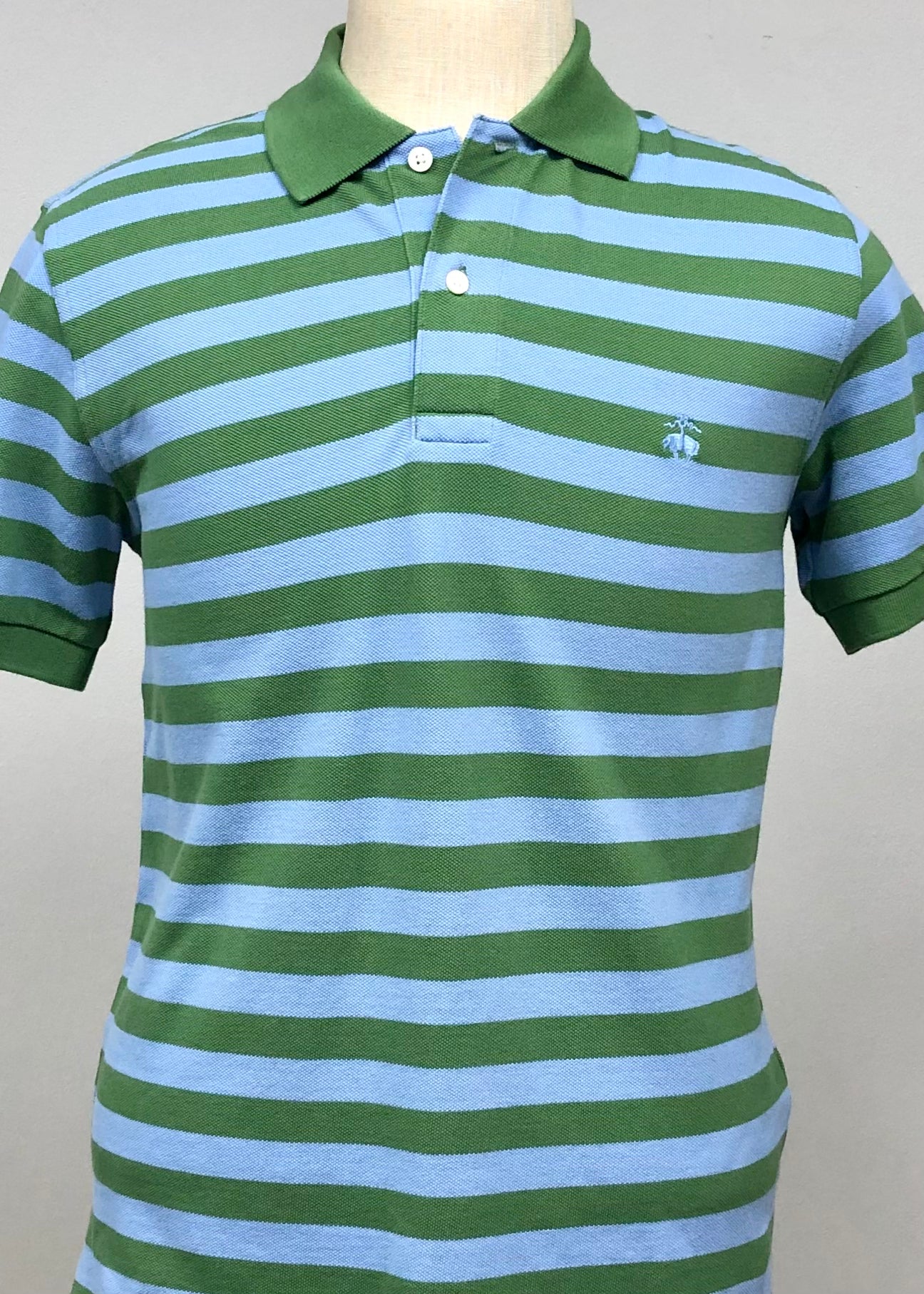 Camiseta Polo Brooks Brothers 🐑 con patrón de rayas celeste y verde Talla M Entalle Slim Fit