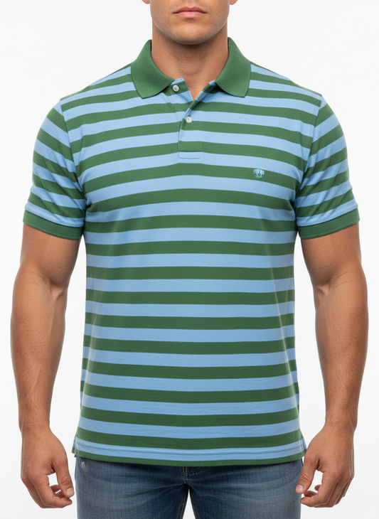 Camiseta Polo Brooks Brothers 🐑 con patrón de rayas celeste y verde Talla M Entalle Slim Fit