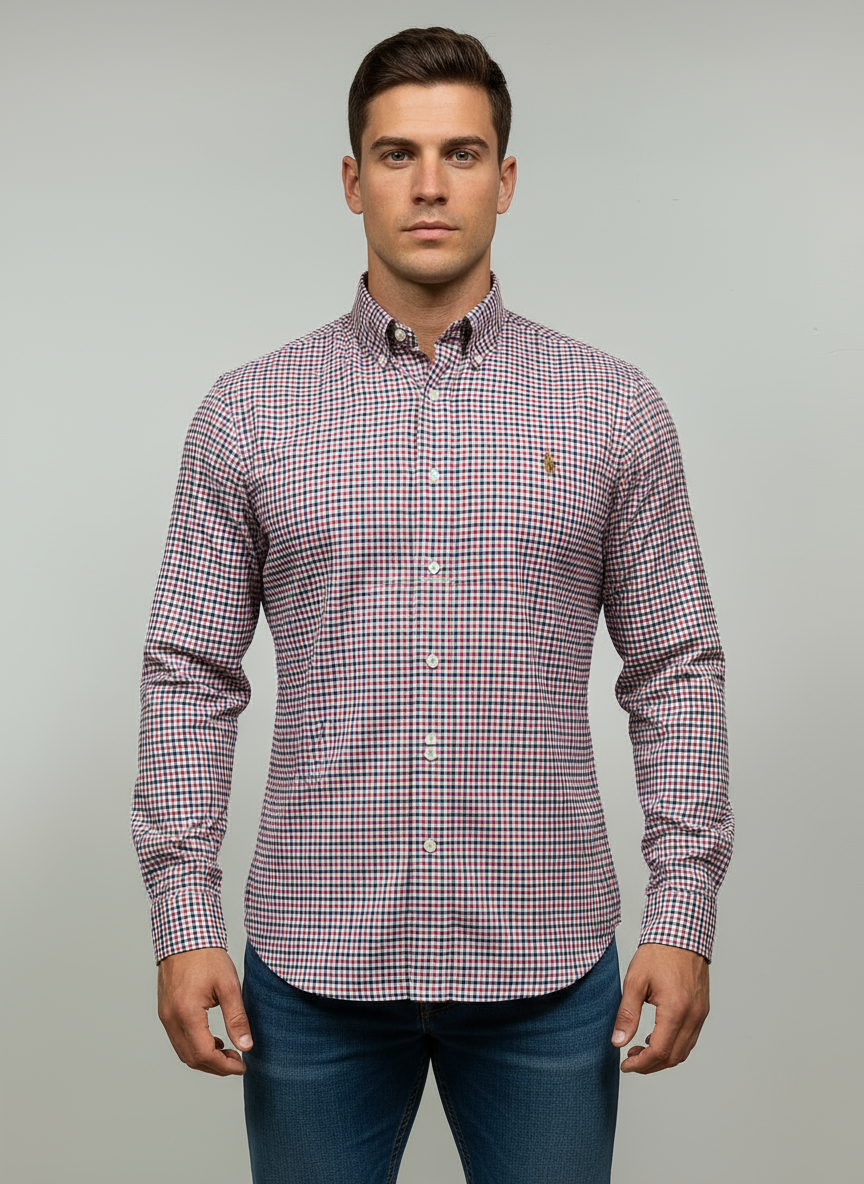 Camisa de botones Polo Ralph Lauren 🏇🏼 Oxford de cuadros rojo, azul y blanco Talla M Entalle Regular