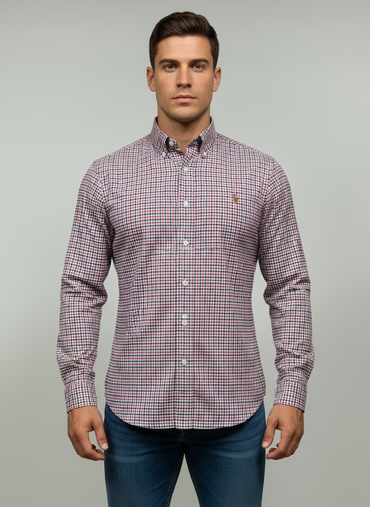 Camisa de botones Polo Ralph Lauren 🏇🏼 Oxford de cuadros rojo, azul y blanco Talla M Entalle Regular