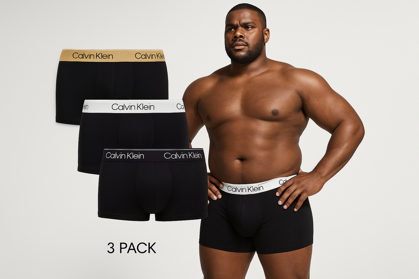 Imagen 2: Portada con modelo XL confiado y display elegante del 3-pack