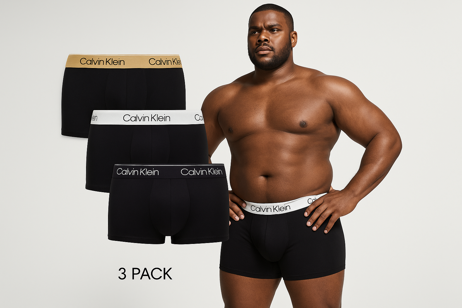 Imagen 2: Portada con modelo XL confiado y display elegante del 3-pack