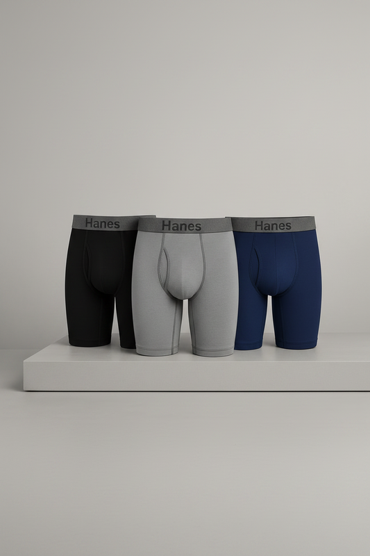 Calzoncillos tipo Boxer Hanes de Tela de algodón Comfort Flex en color azul, gris y negro en Talla XXL