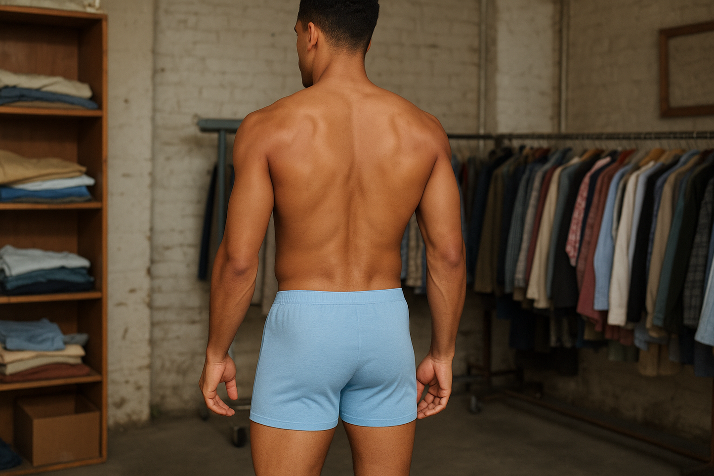 Imagen 5: Modelo atlético con boxer brief azul claro - vista trasera