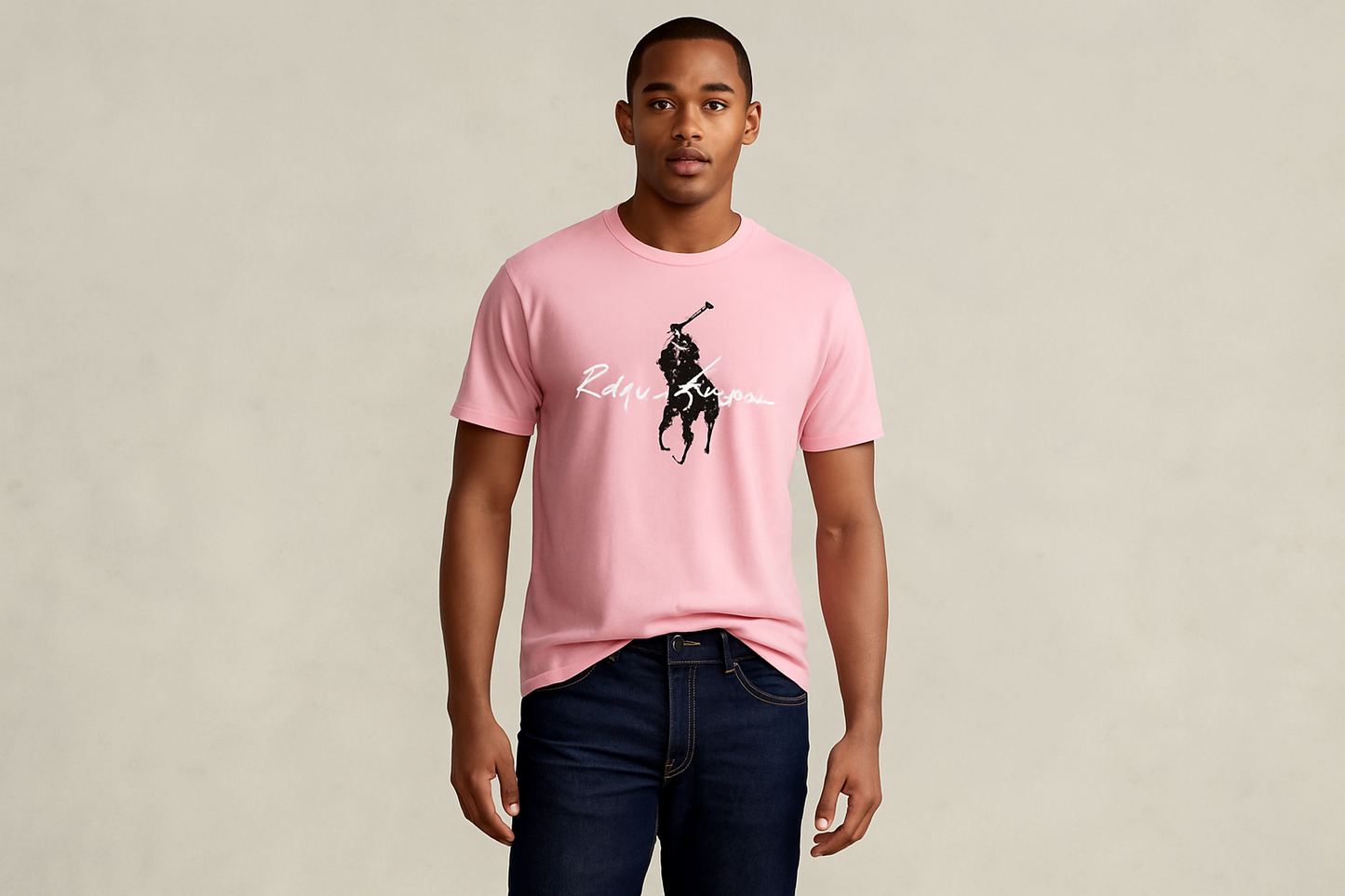 Look 1: Camiseta rosa Polo con jeans oscuros - Estilo casual preppy