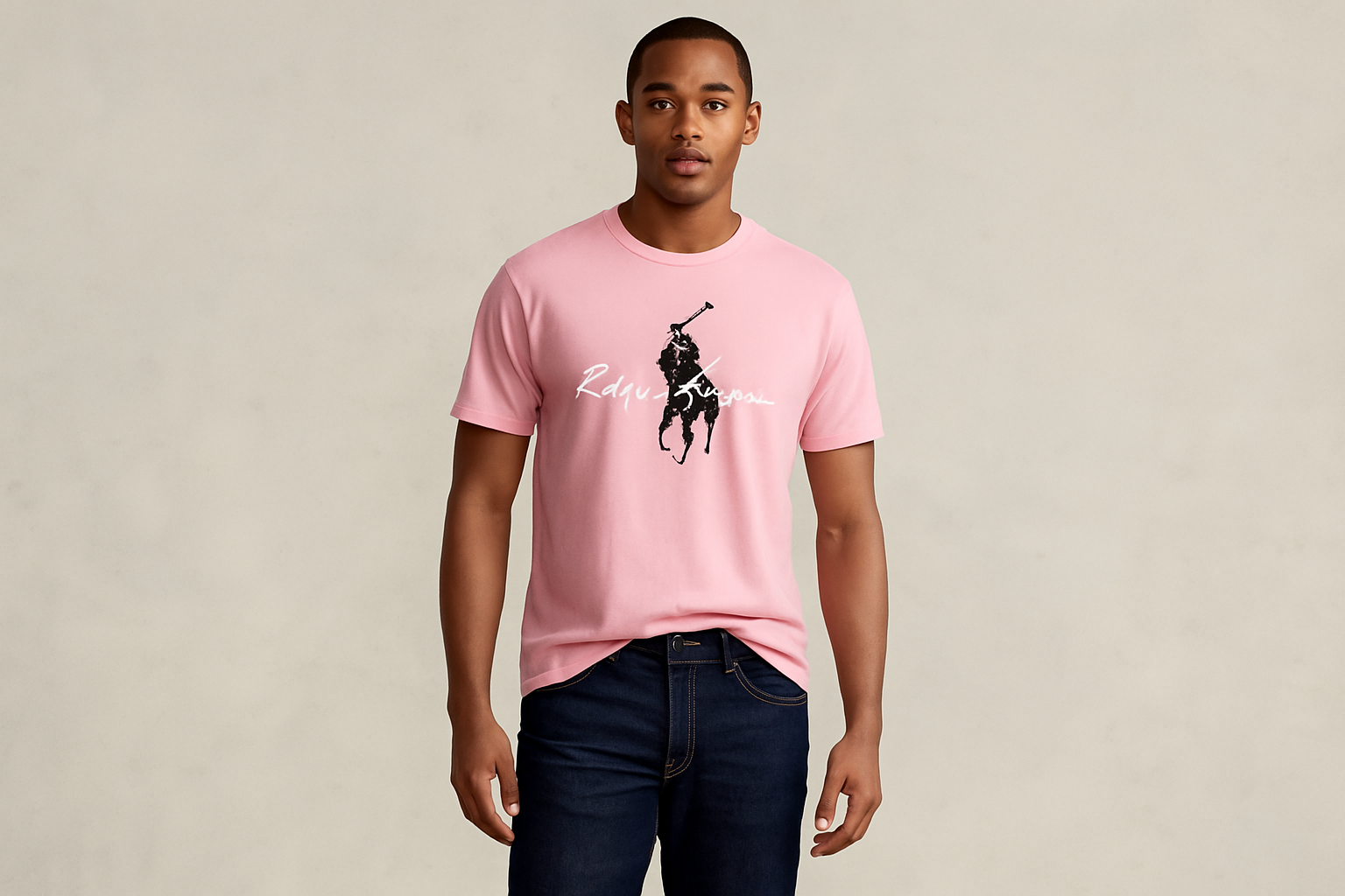 Look 1: Camiseta rosa Polo con jeans oscuros - Estilo casual preppy