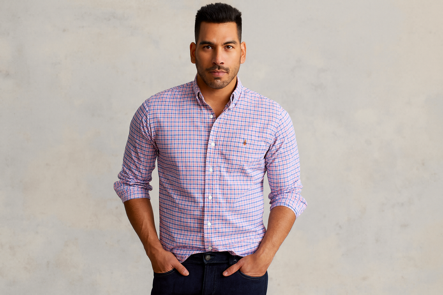 Look 1 - Casual preppy con modelo latino