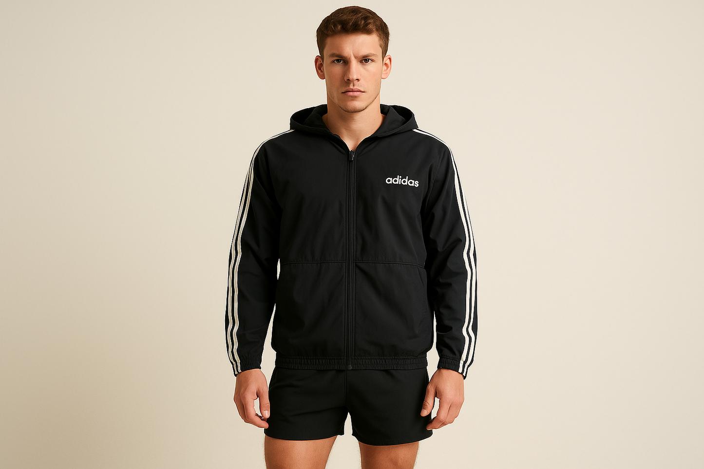Look 1: Chaqueta Adidas con shorts negros - Estilo training