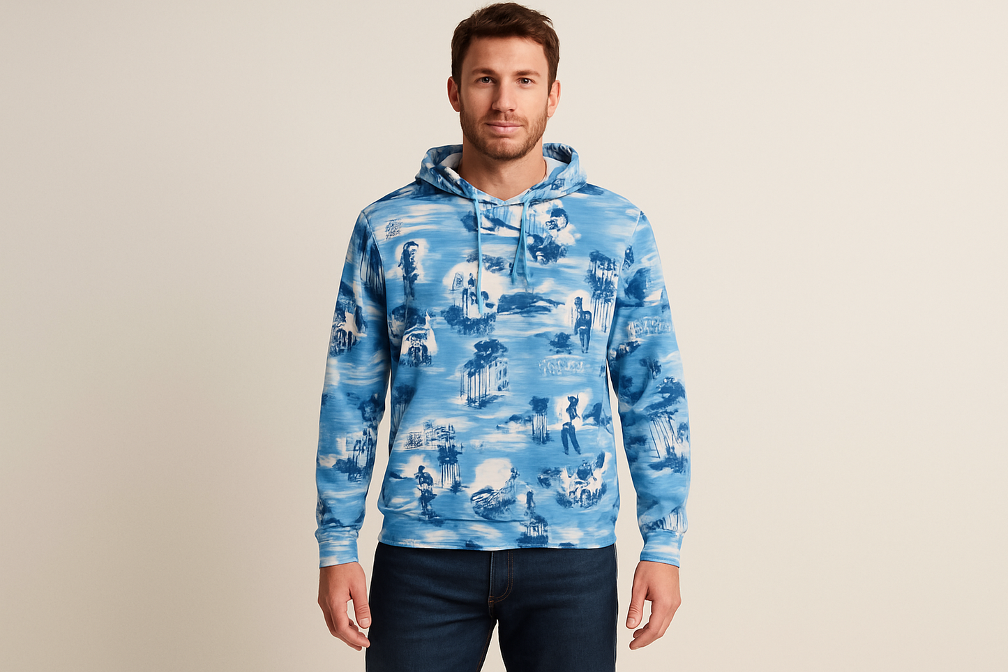 Look 1: Hoodie hawaiana con jeans oscuros - Estilo casual beach