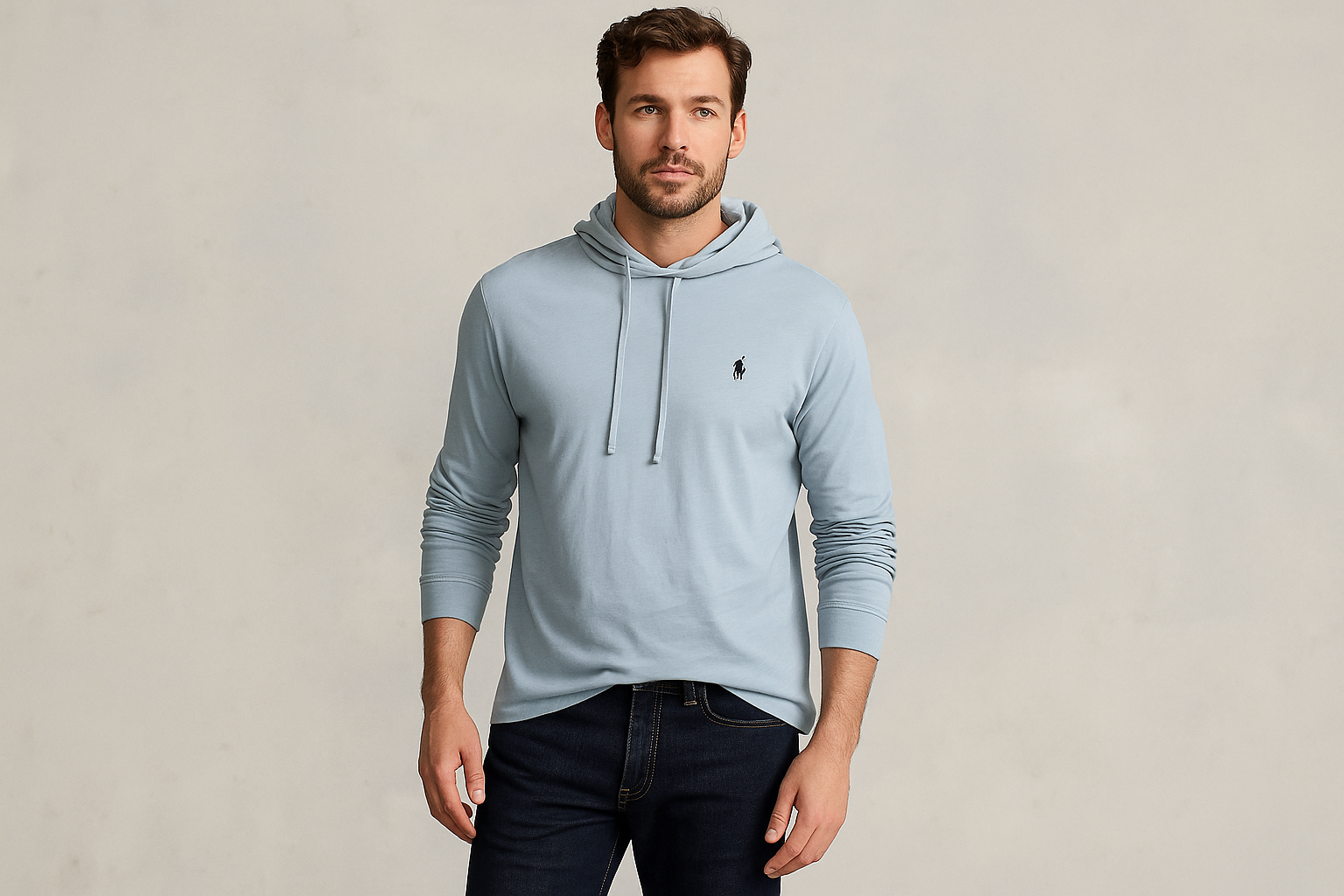 Look 1: Hoodie Polo Ralph Lauren con jeans oscuros - Estilo preppy casual