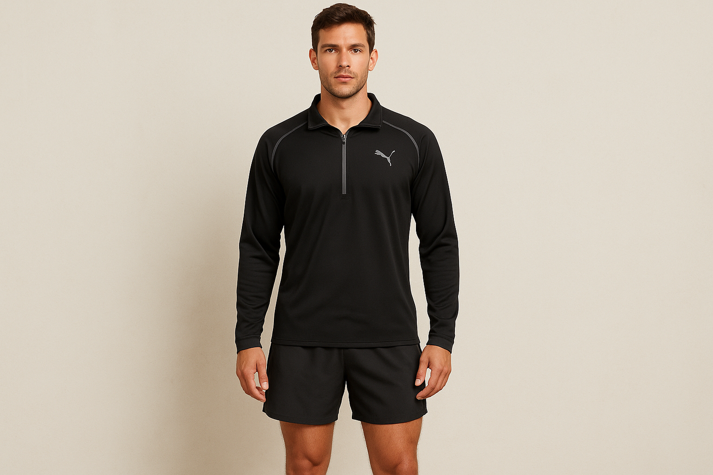 Look 1: Sudadera Puma con shorts negros - Estilo training