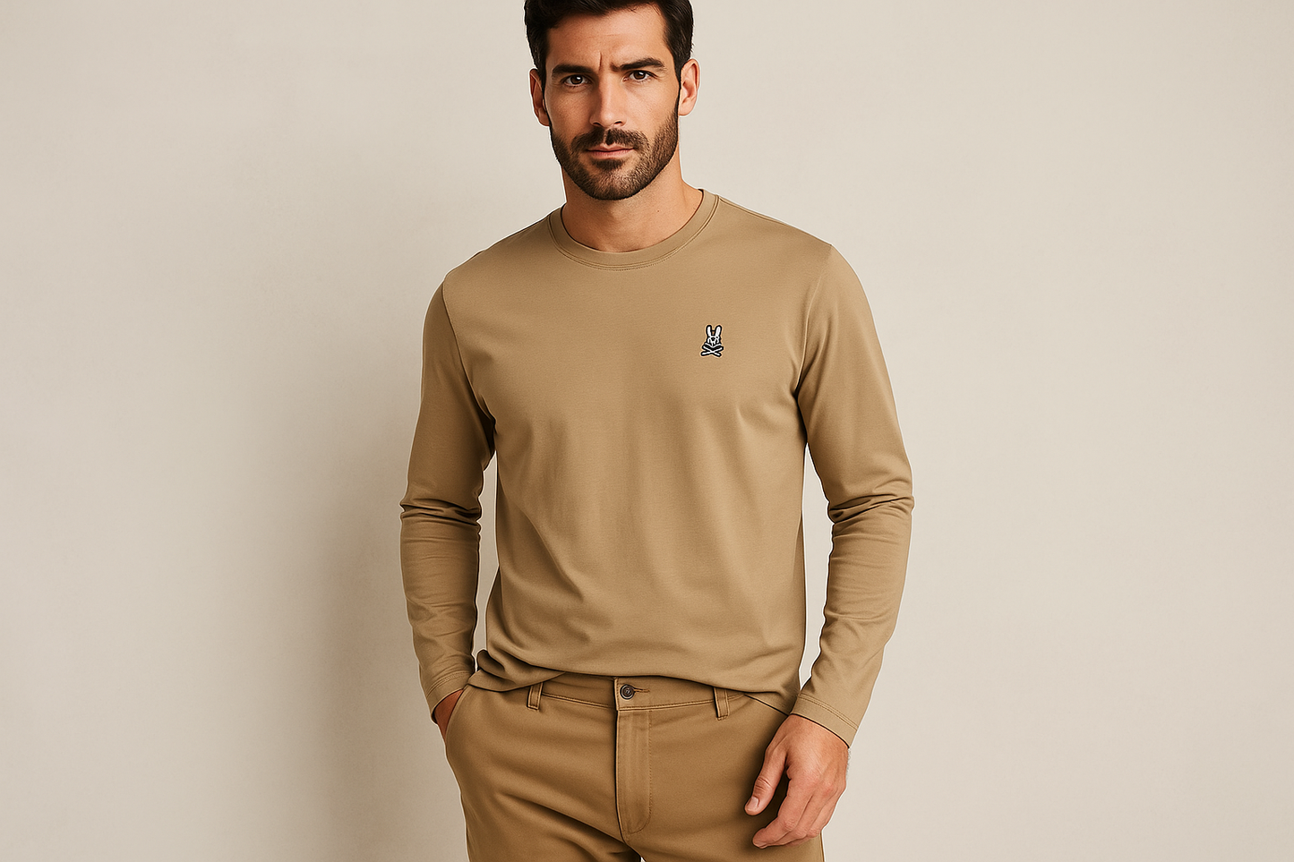 Look 2: Camiseta Psycho Bunny beige con chinos caqui - Estilo smart casual