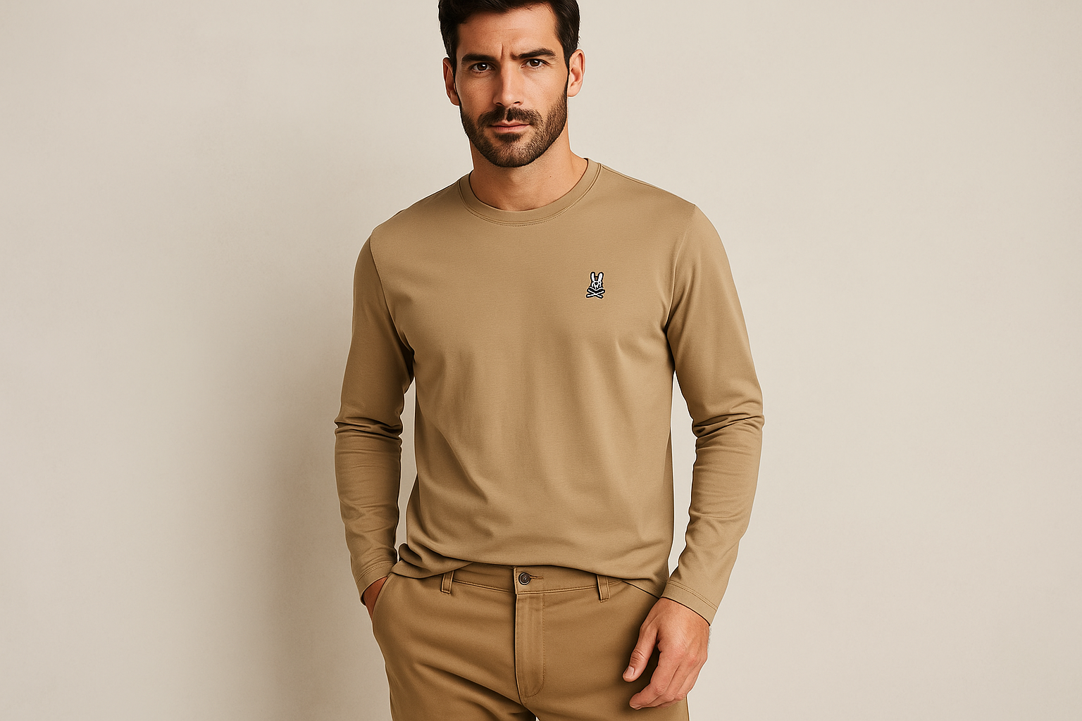 Look 2: Camiseta Psycho Bunny beige con chinos caqui - Estilo smart casual