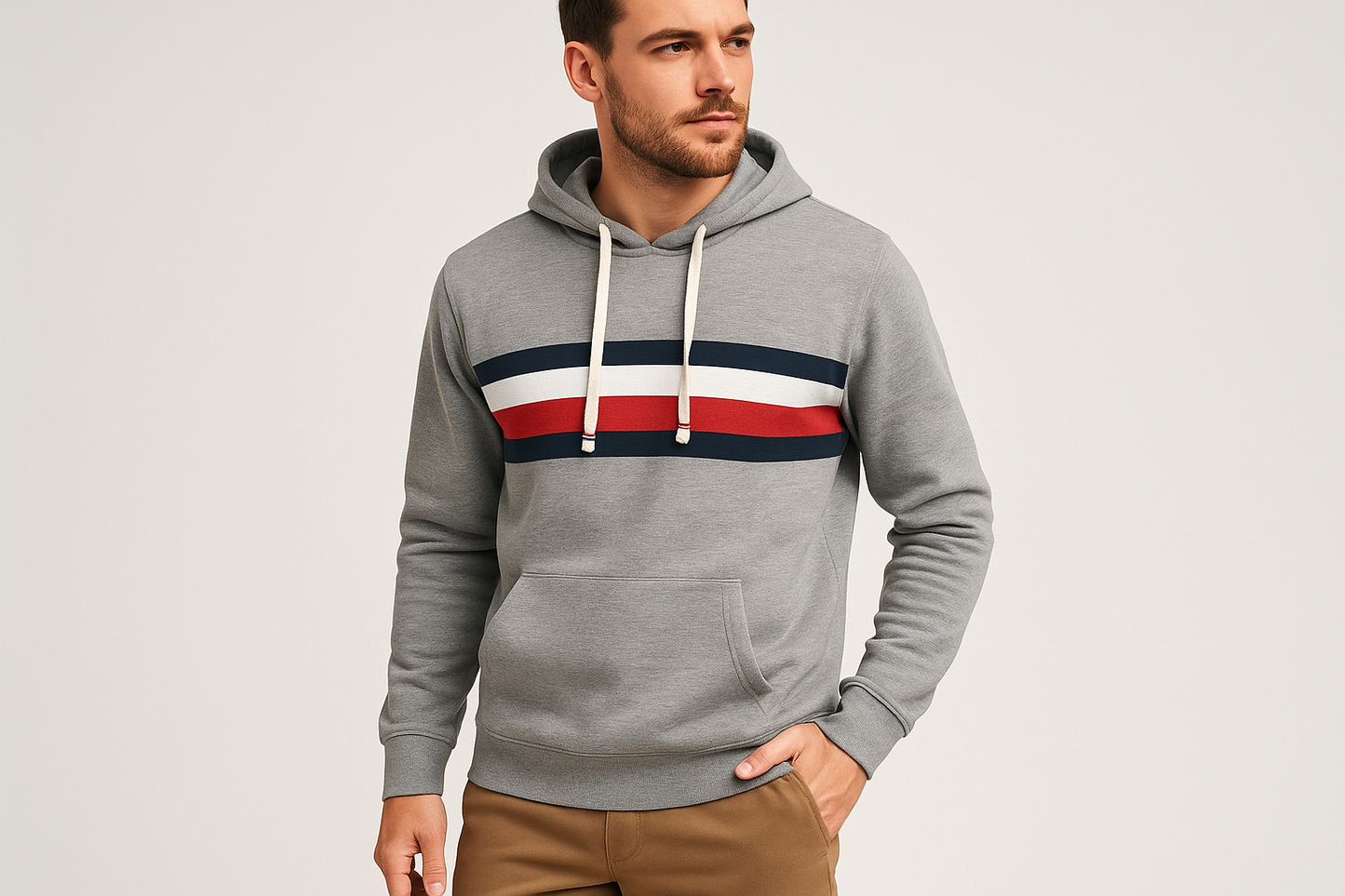 Look 2: Hoodie tricolor con joggers caqui - Estilo athleisure