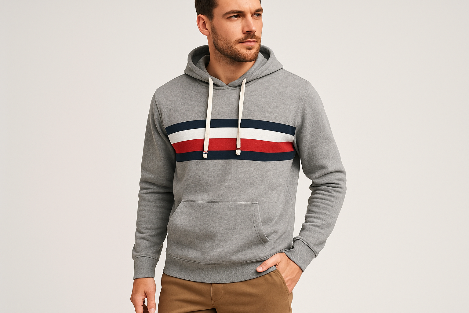 Look 2: Hoodie tricolor con joggers caqui - Estilo athleisure