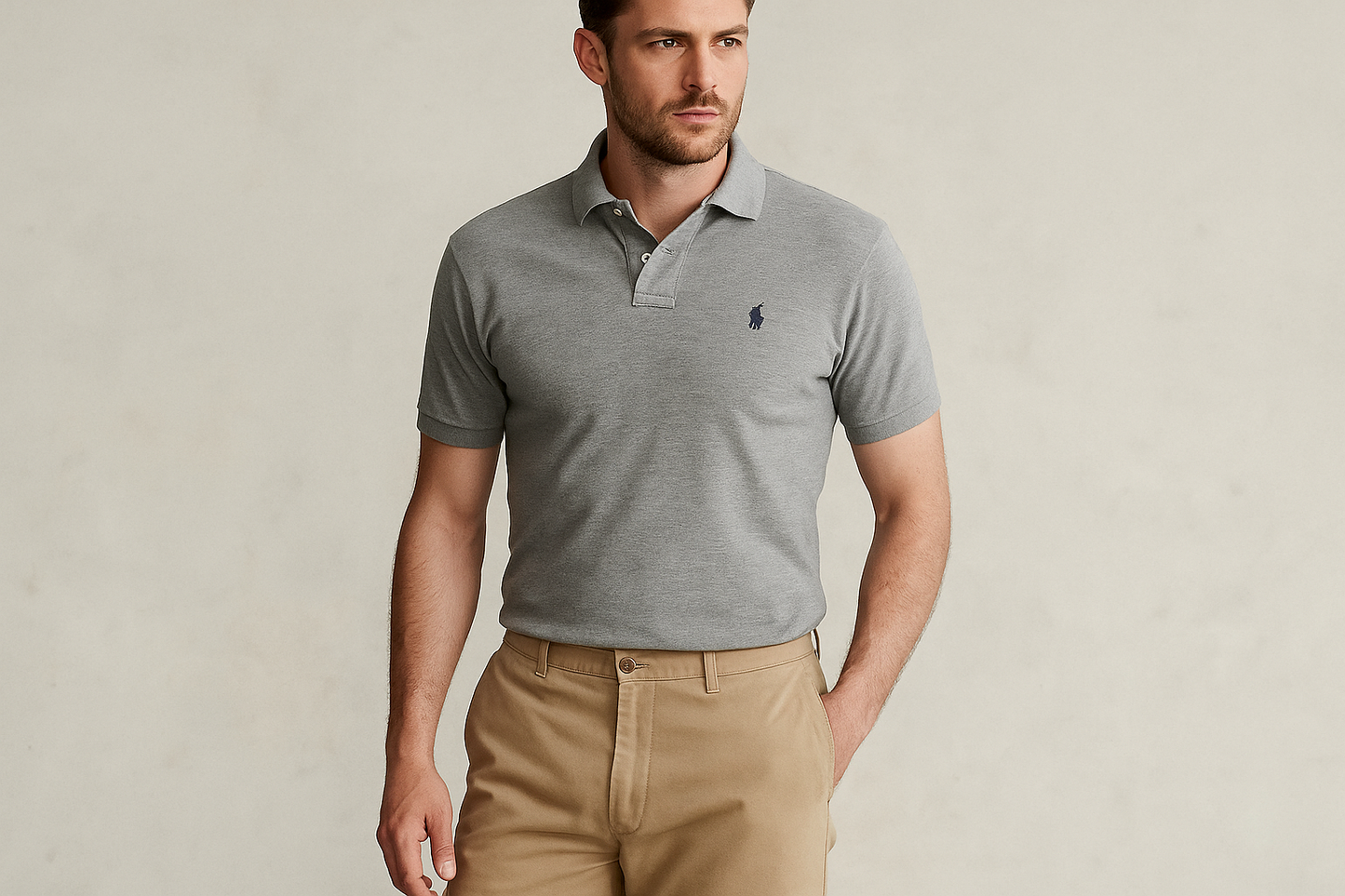 Look 2: Polo Ralph Lauren gris con chinos caqui - Estilo smart casual