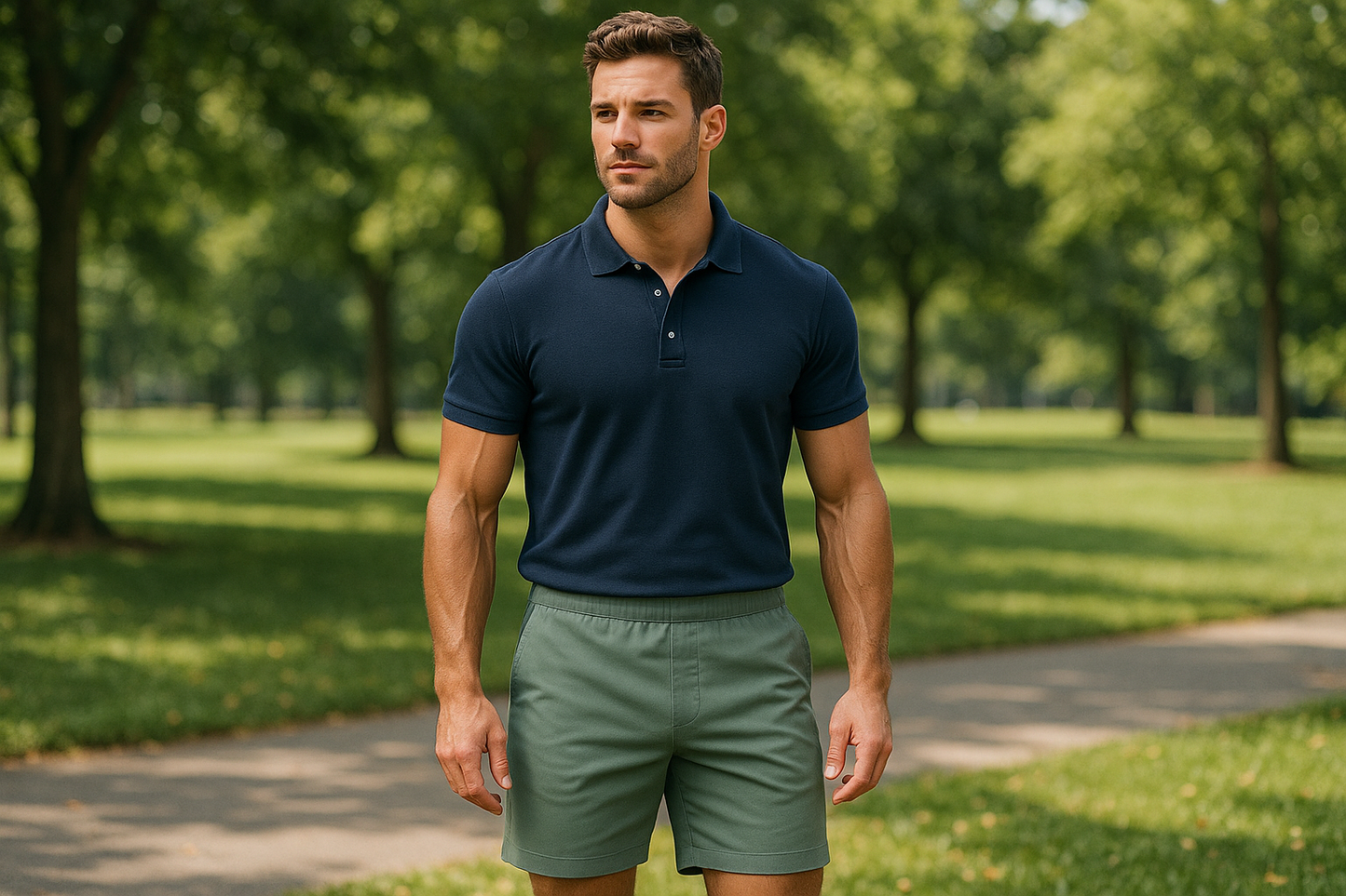 Look 2 - Smart casual con polo azul marino (longitud ajustada)