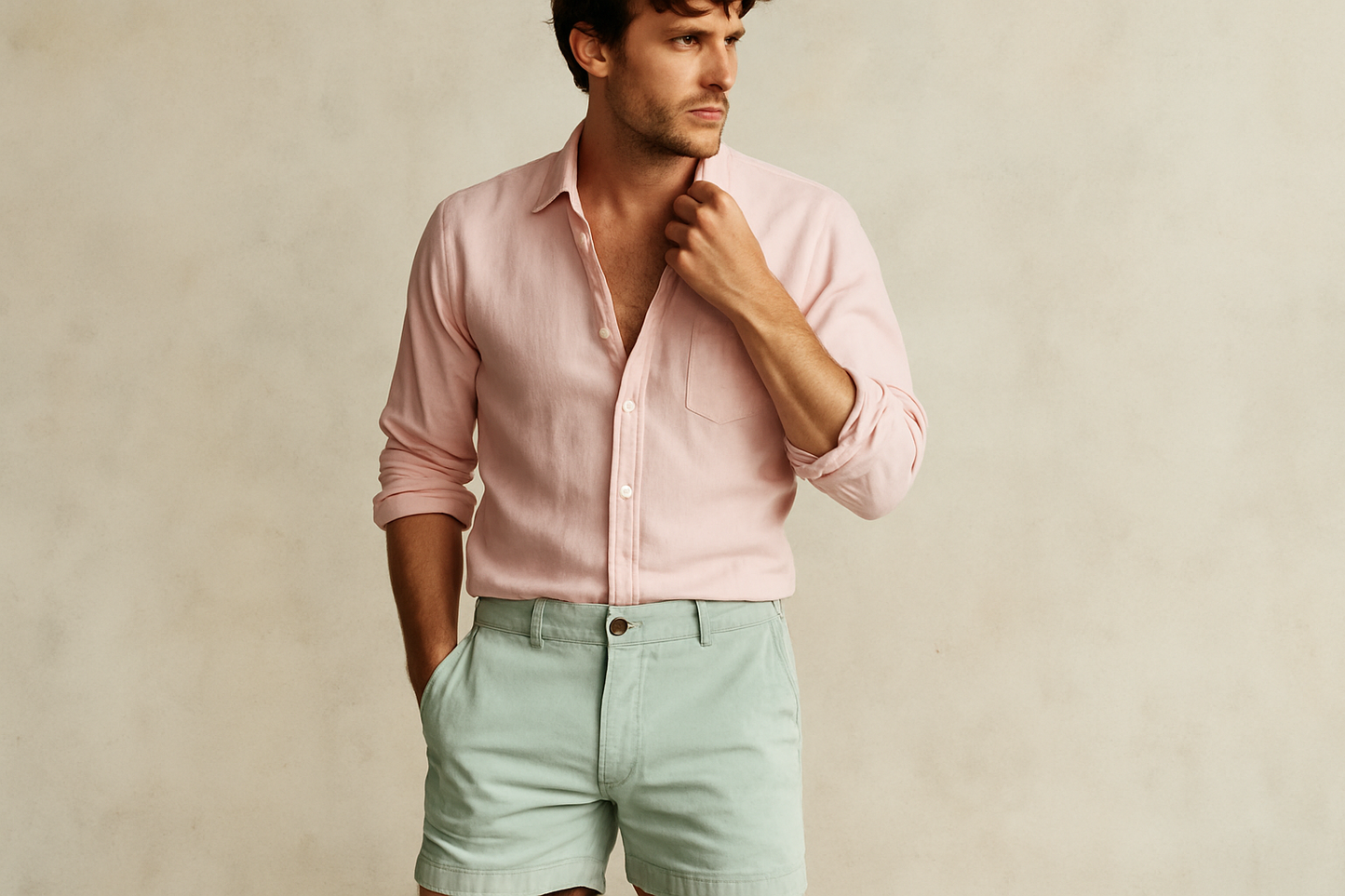 Look 3 - Camisa rosa claro desabotonada