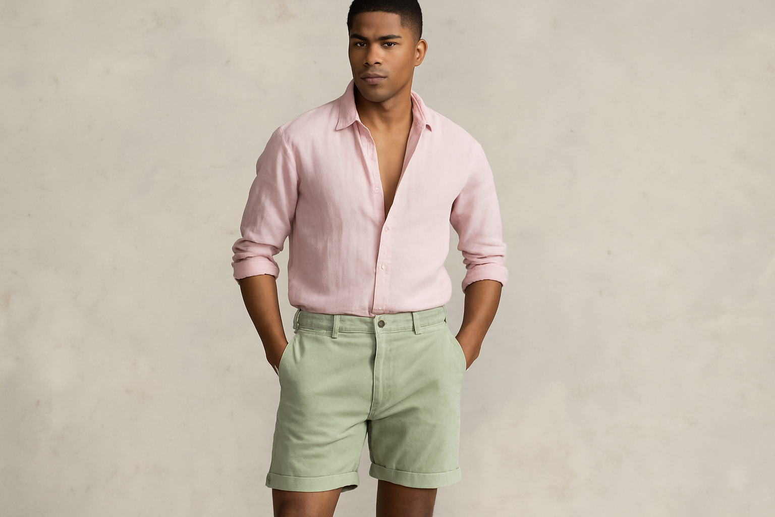 Look 3 - Camisa rosa claro desabotonada
