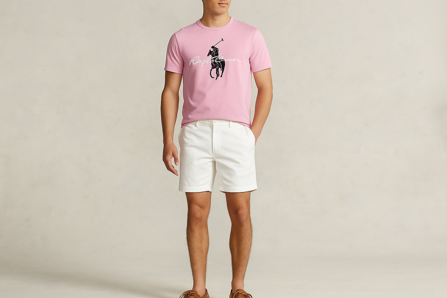 Look 3: Camiseta rosa Polo con shorts blancos - Estilo summer preppy