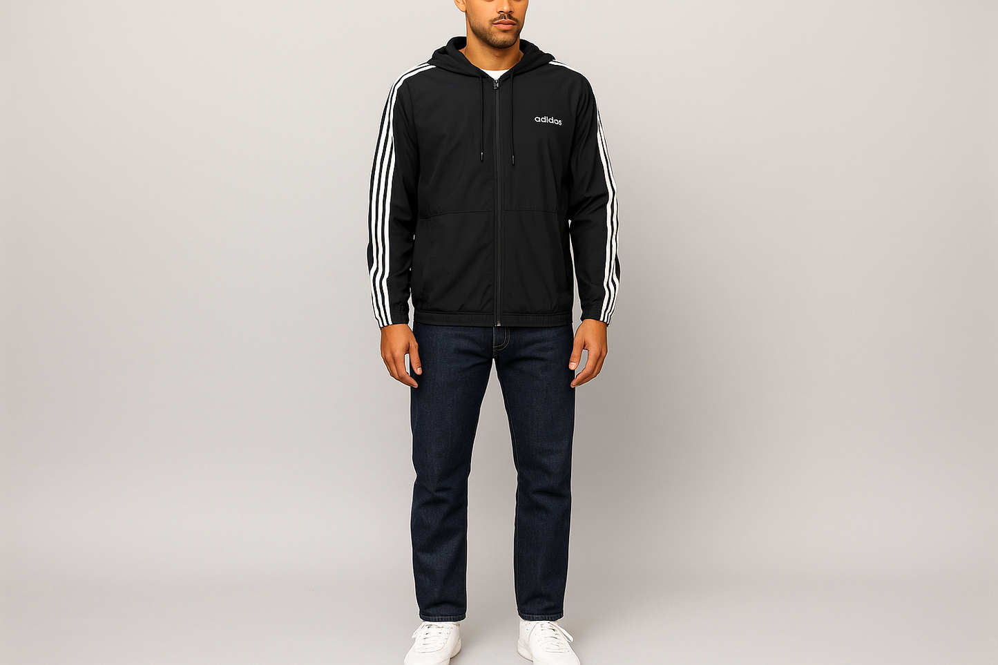 Look 3: Chaqueta Adidas con jeans oscuros - Estilo athleisure