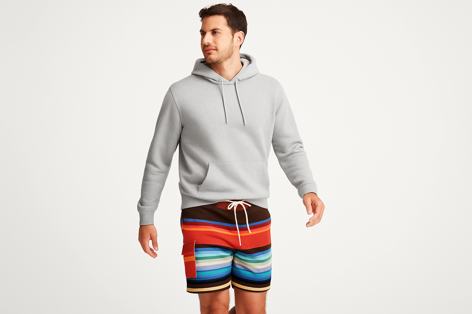 Look 3 - Con hoodie gris, pose caminando