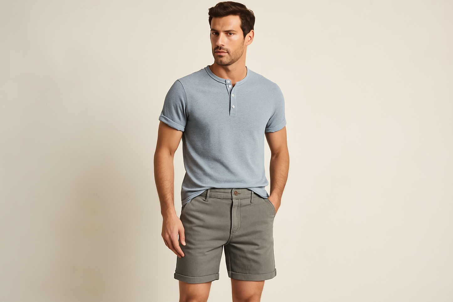 Look 3 - Henley azul claro con mangas enrolladas