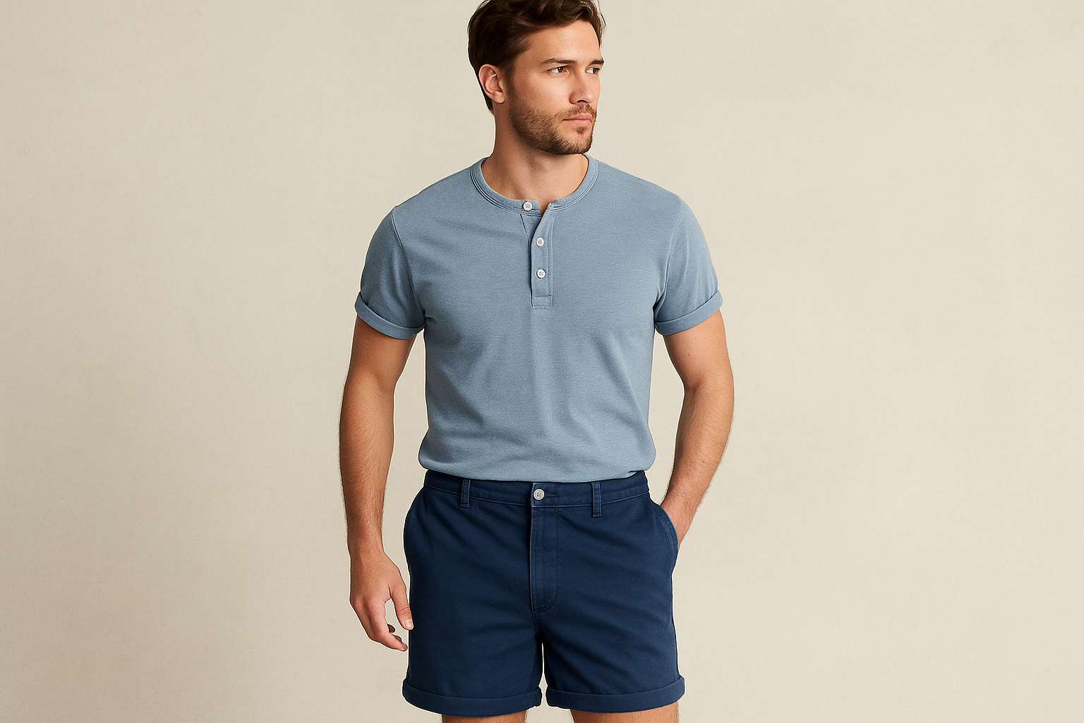 Look 3 - Henley azul claro con mangas enrolladas