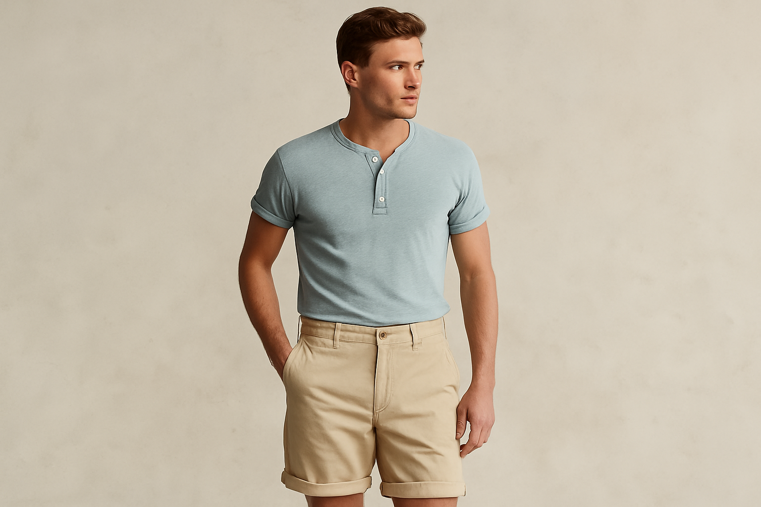 Look 3 - Henley azul claro con mangas enrolladas