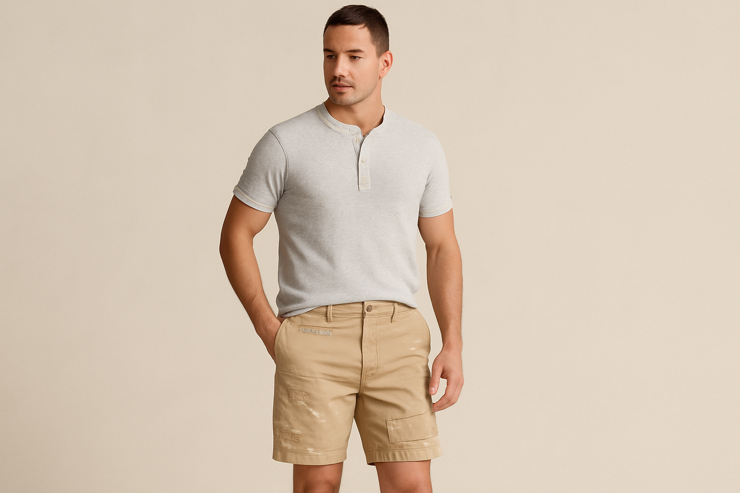 Look 3 - Henley gris con mangas enrolladas