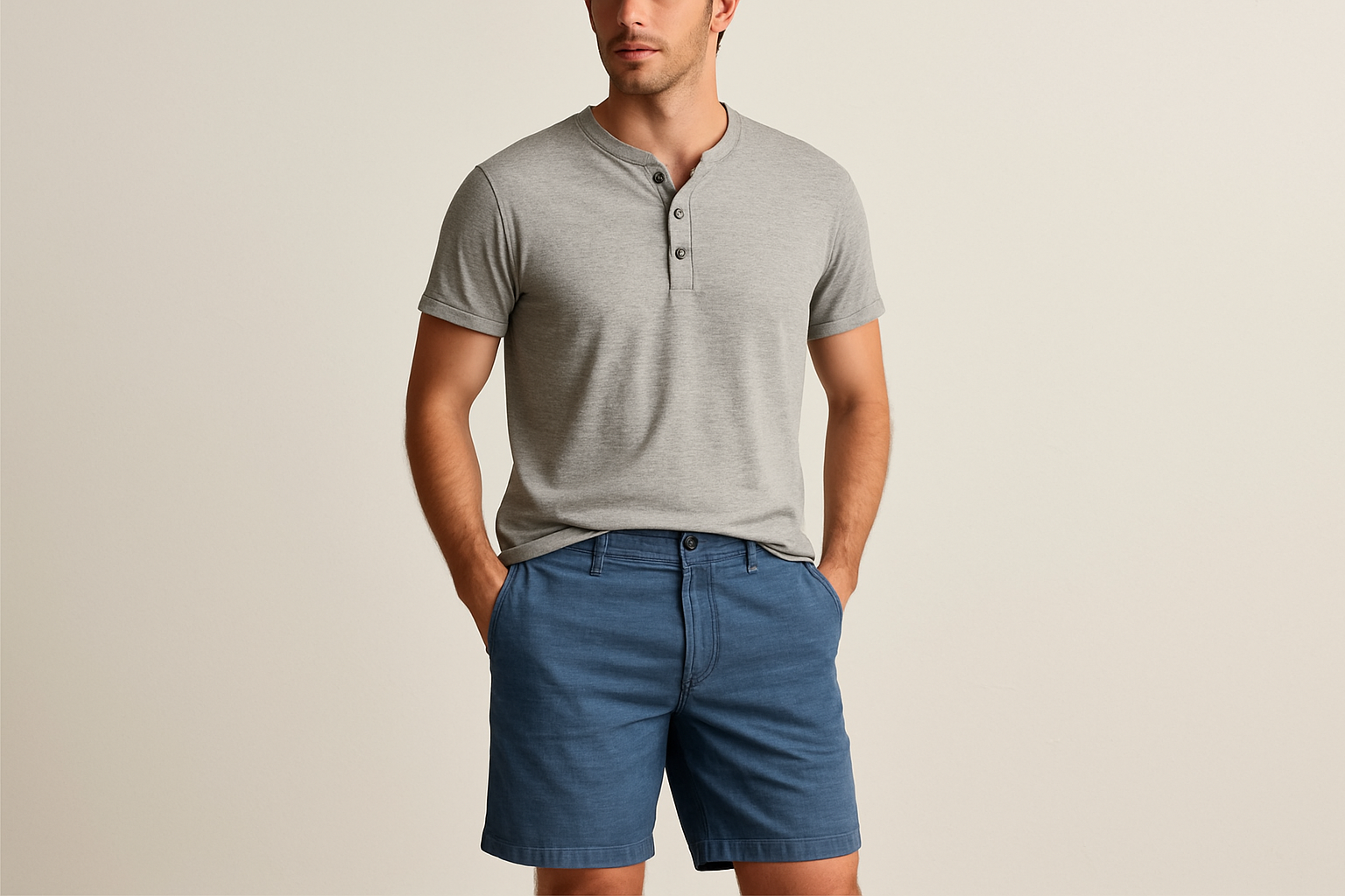 Look 3 - Henley gris con mangas enrolladas