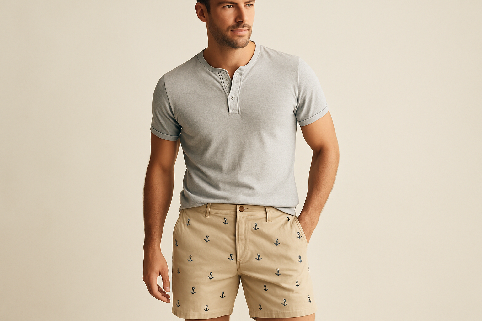 Look 3 - Henley gris con mangas enrolladas