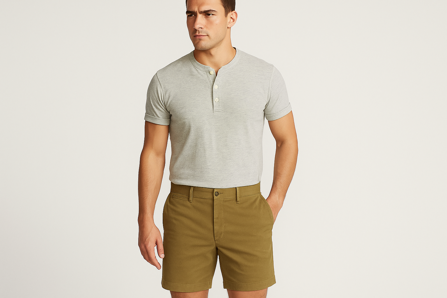 Look 3 - Henley gris con mangas enrolladas