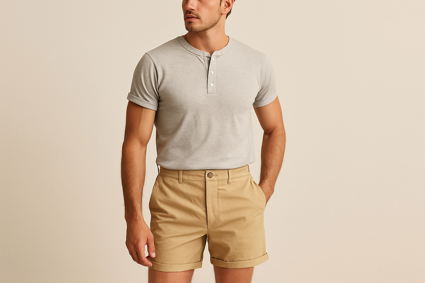 Look 3 - Henley gris con mangas enrolladas