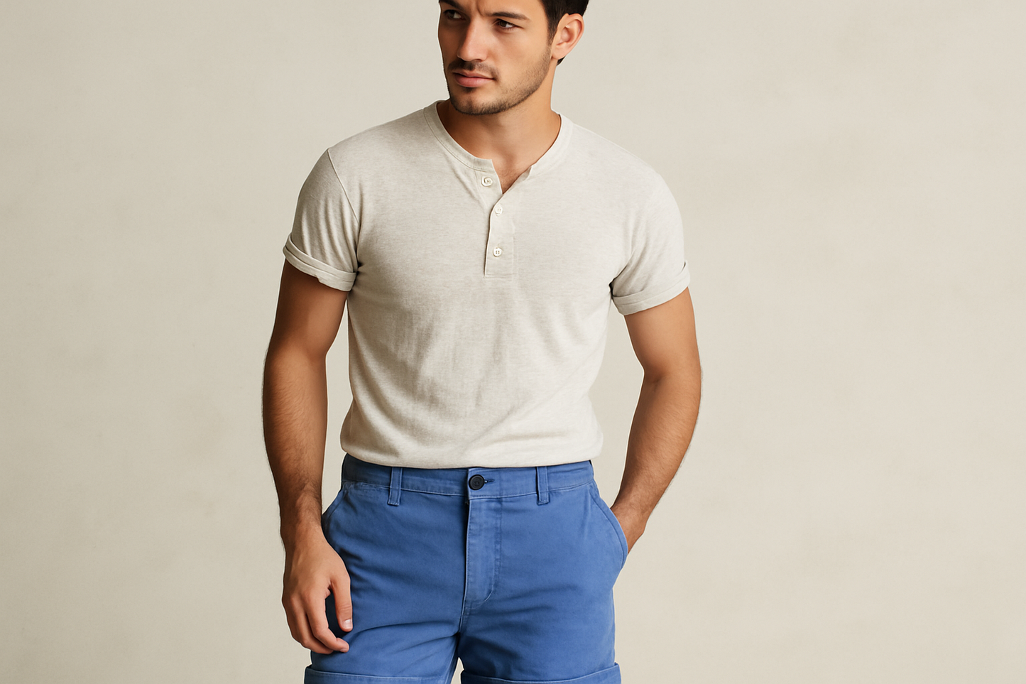 Look 3 - Henley gris con mangas enrolladas