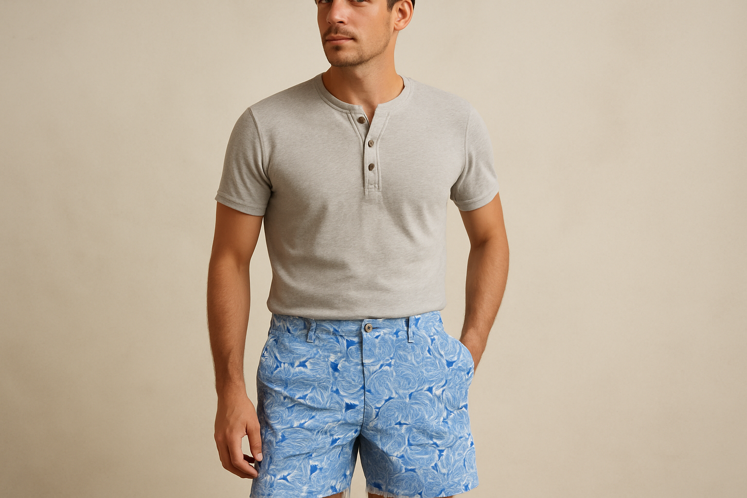 Look 3 - Henley gris con mangas enrolladas