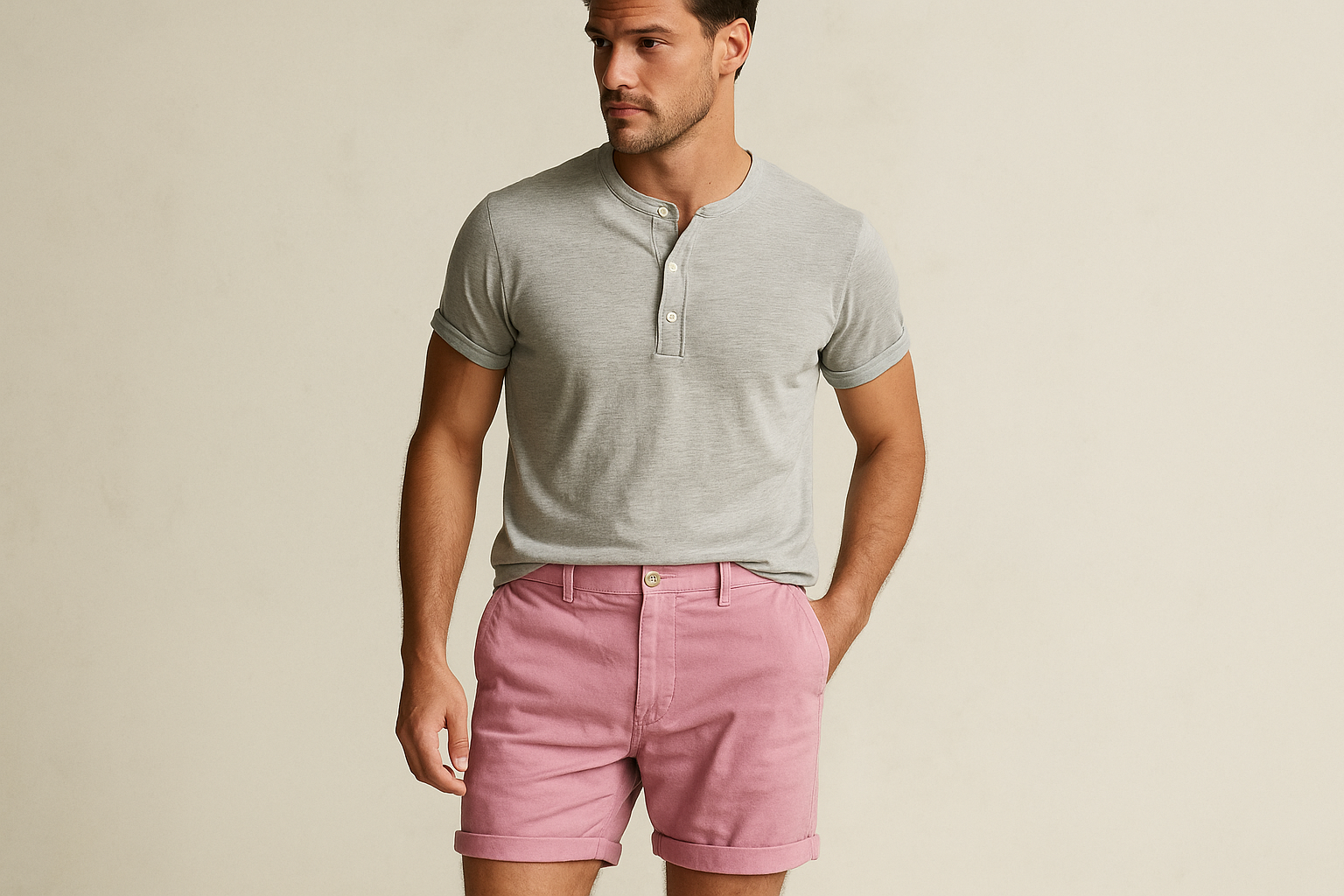 Look 3 - Henley gris con mangas enrolladas