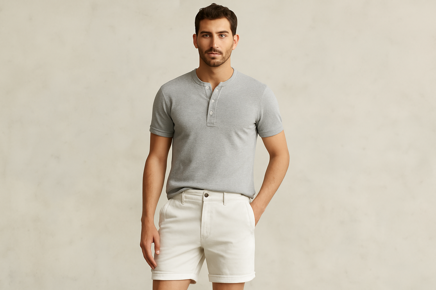 Look 3 - Henley gris con mangas enrolladas