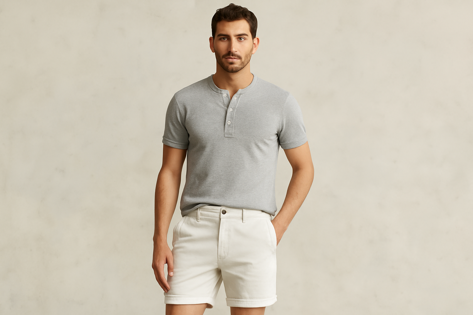 Look 3 - Henley gris con mangas enrolladas