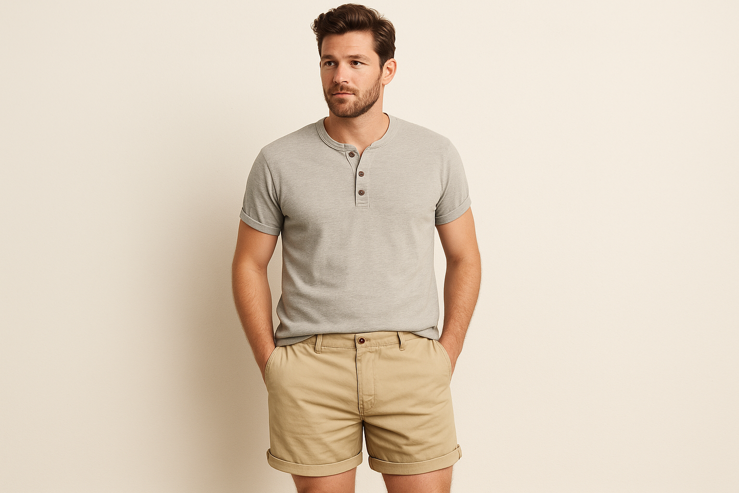 Look 3 - Henley gris con mangas enrolladas