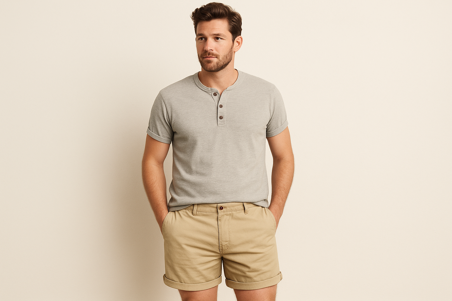 Look 3 - Henley gris con mangas enrolladas