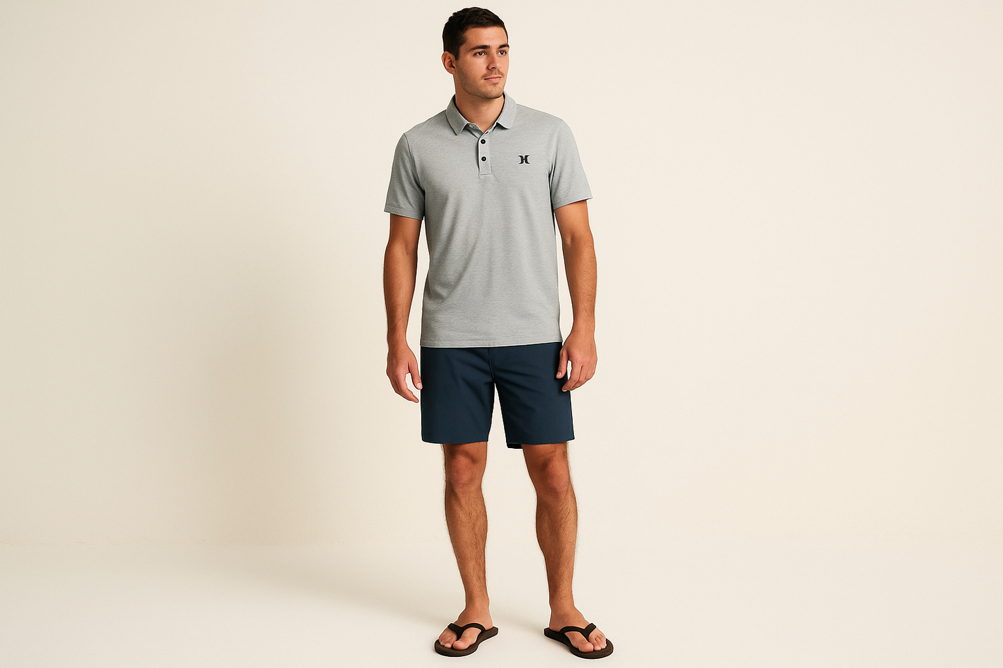 Look 3: Polo Hurley rayada con board shorts - Estilo beach casual