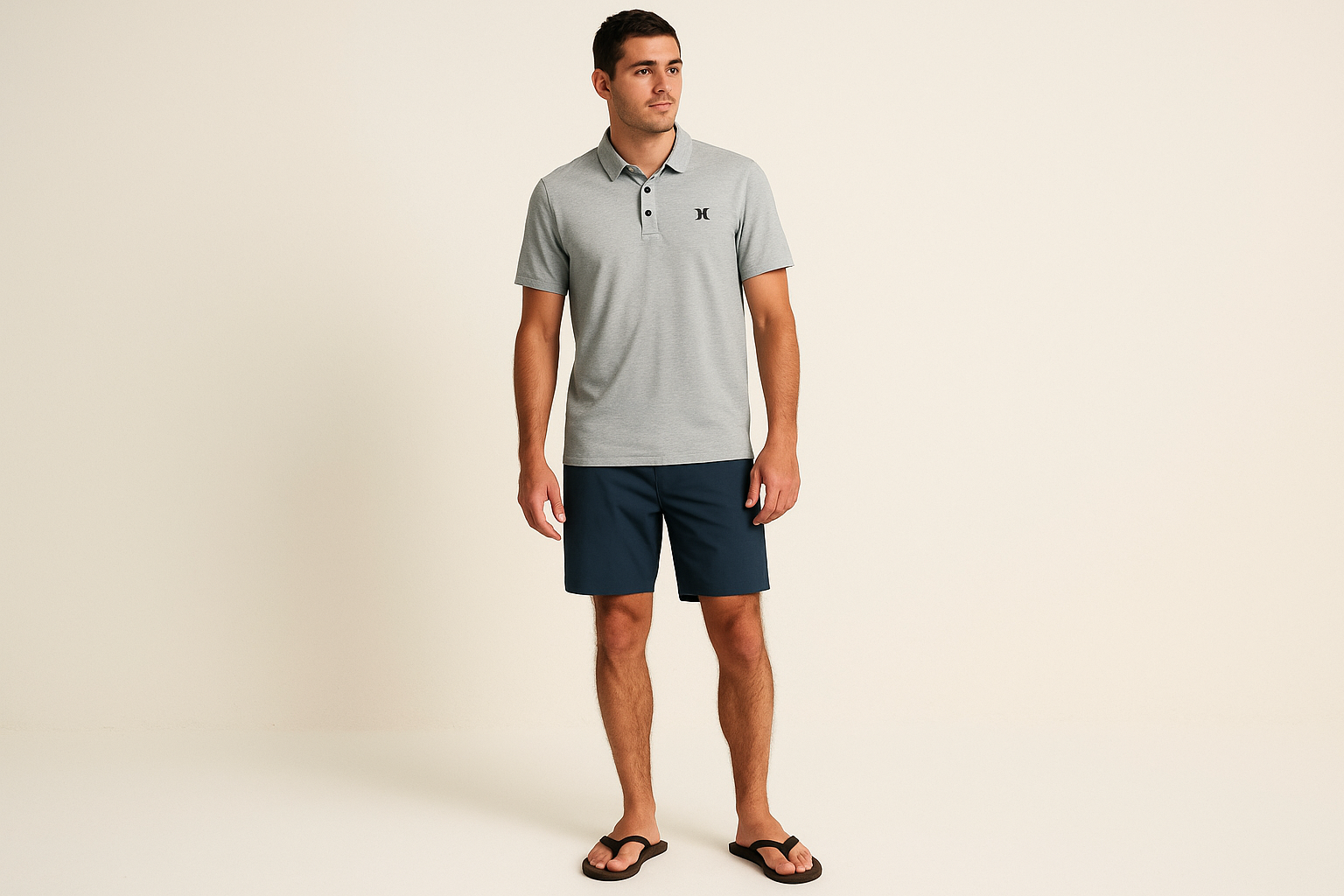 Look 3: Polo Hurley rayada con board shorts - Estilo beach casual