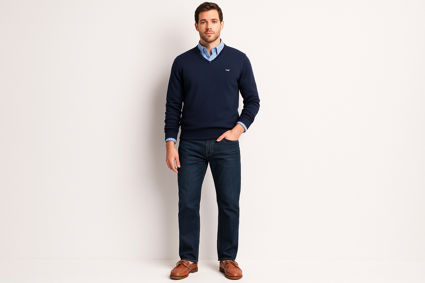 Look 3 - Preppy layered con sweater y boat shoes