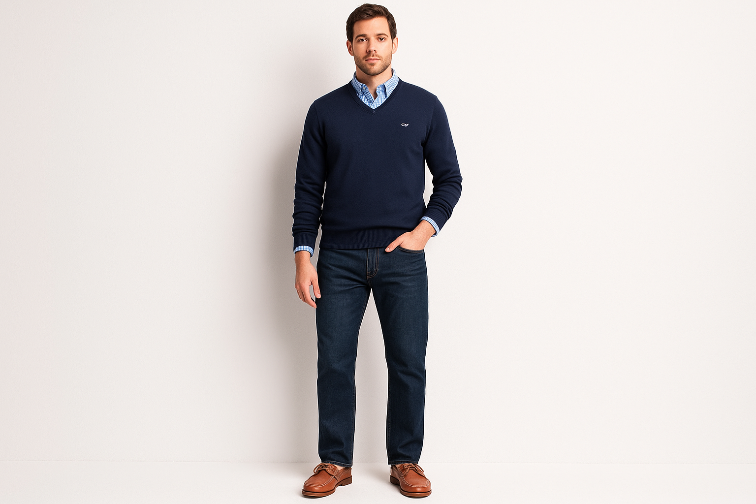 Look 3 - Preppy layered con sweater y boat shoes