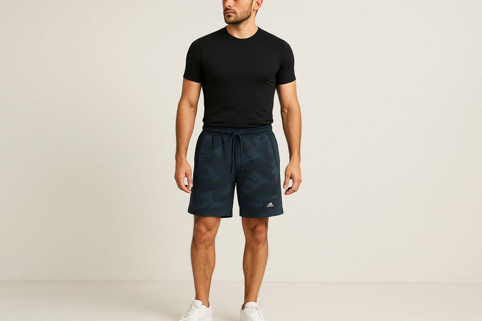 Look 3: Shorts con camiseta de compresión negra - Estilo gym ready