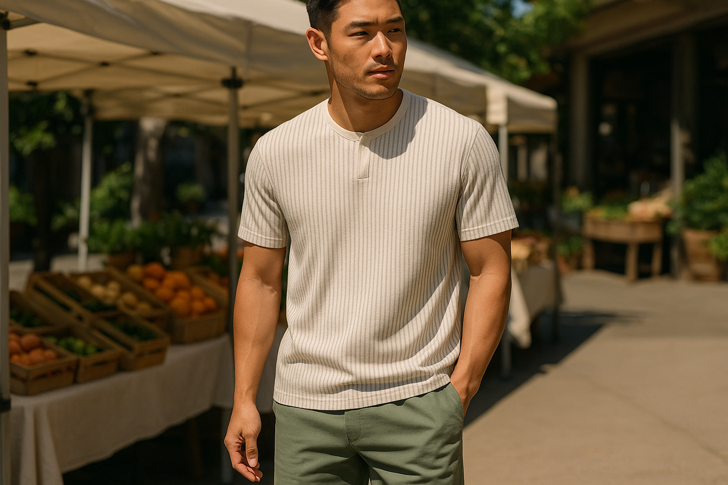 Look 3 - Weekend con henley a rayas (longitud ajustada)