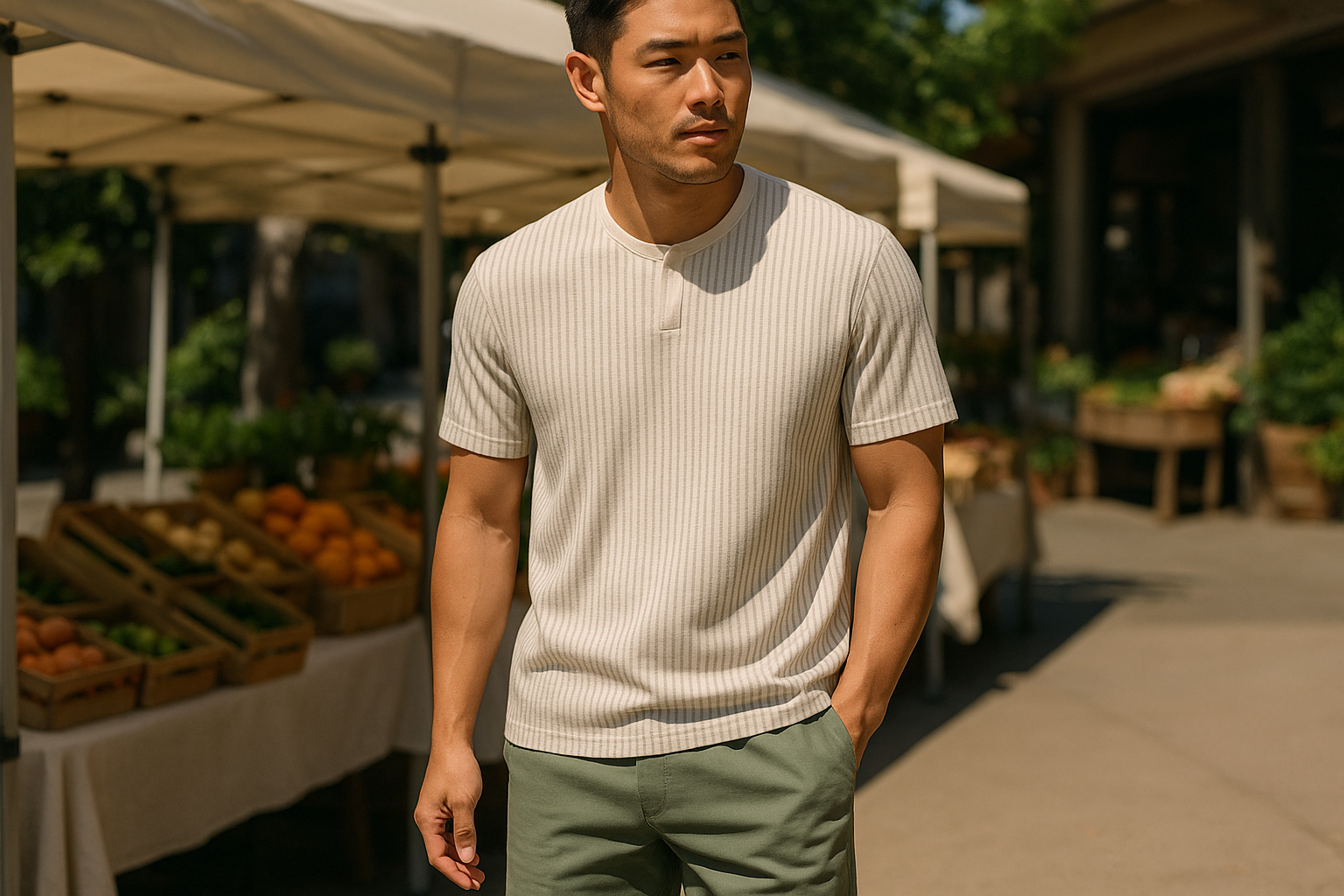 Look 3 - Weekend con henley a rayas (longitud ajustada)