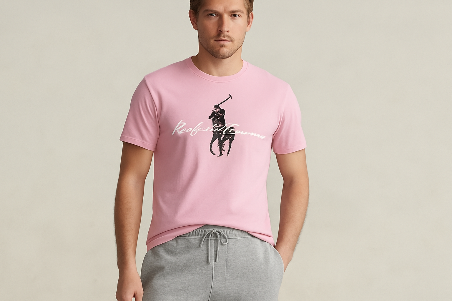 Look 4: Camiseta rosa Polo con joggers grises - Estilo athleisure